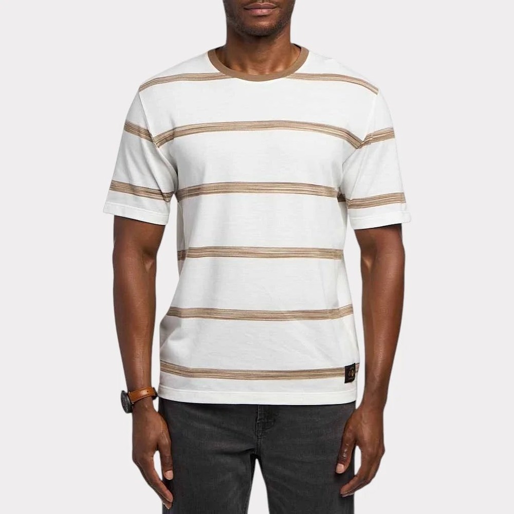 NEW Scotch & Soda Textured Stripe Mens‎ M White Brown Ringer T-Shirt
